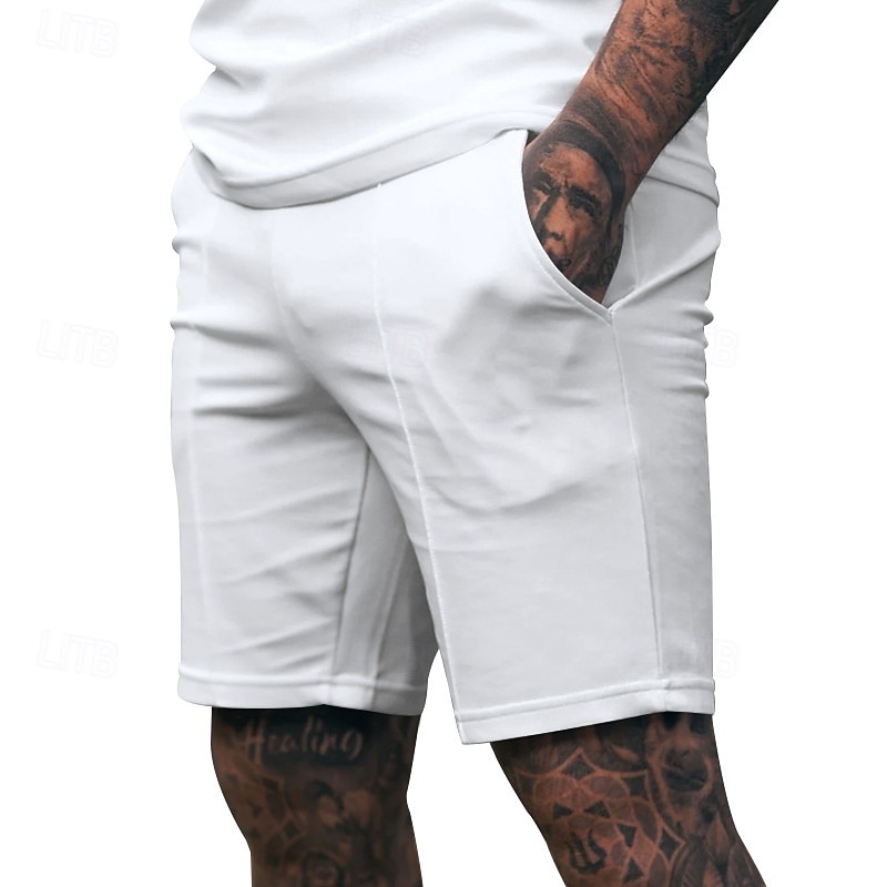 Voor heren Sweat short Korte broek Zomer korte broeken Casual korte broek Zak Elastische taille Effen kleur Comfort Ademend Knielengte Casual Buiten Vakantie Vakantie Modieus Zwart Wit Micro-elastisch 2026 - $17.99 –P2