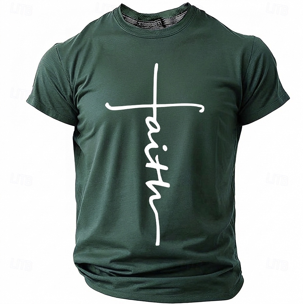 Faith Cross Men's Minimalist Christian Spiritual Religious T Shirt Graphic Crew Neck Short Sleeve Church Worship Easter Gift for Believers Designer Clothing Apparel 2026 - $18.99 –P7