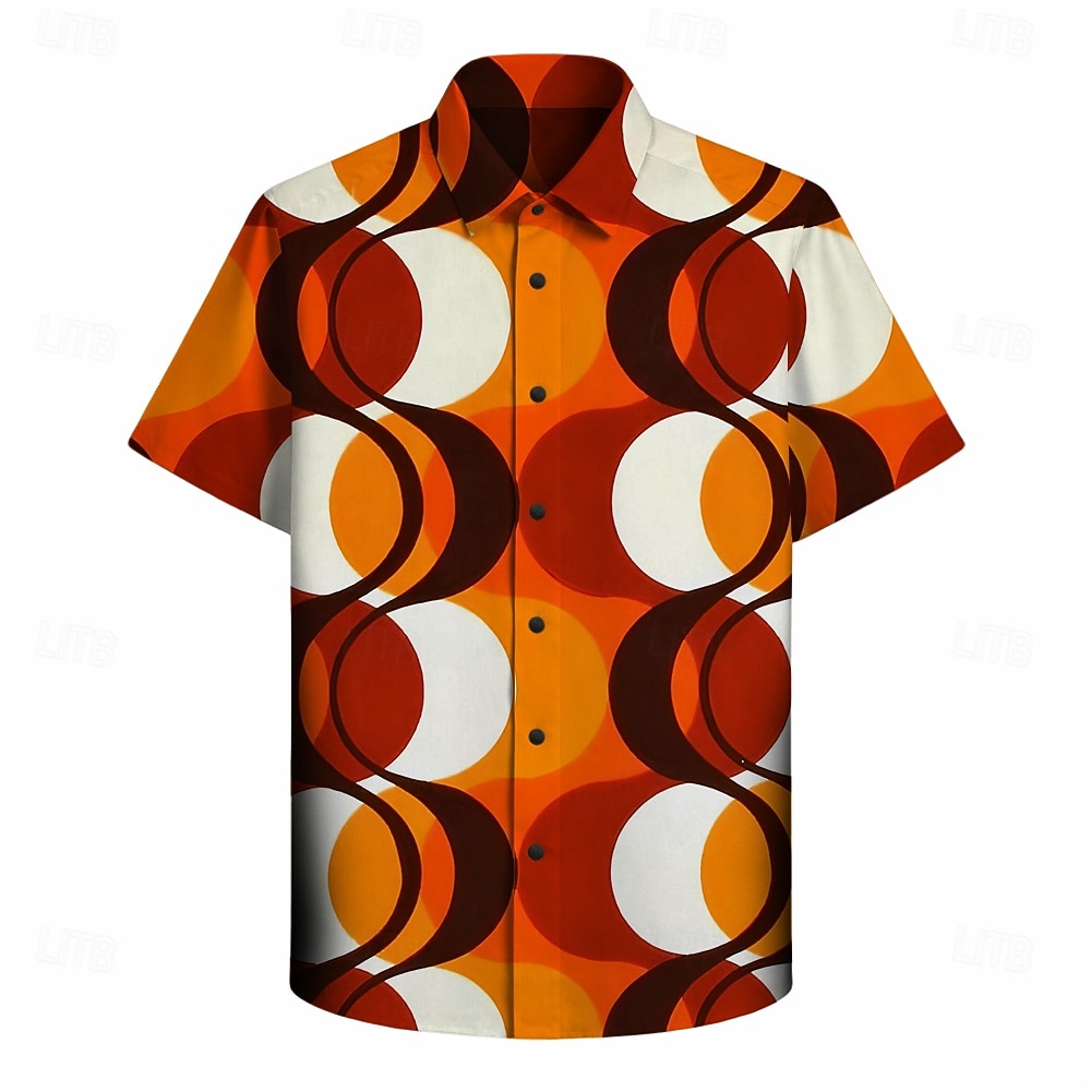 Retro / vintage Hipisowskie 1970 Koszula Krótkie rękawy Hipisowskie Geometryczny Retro Strój na bal maskowy Męskie Festiwal Muzyczny Impreza Dzienne zużycie Dla dorosłych Koszula Wiosna i lato 2026 - $23.99 –P2
