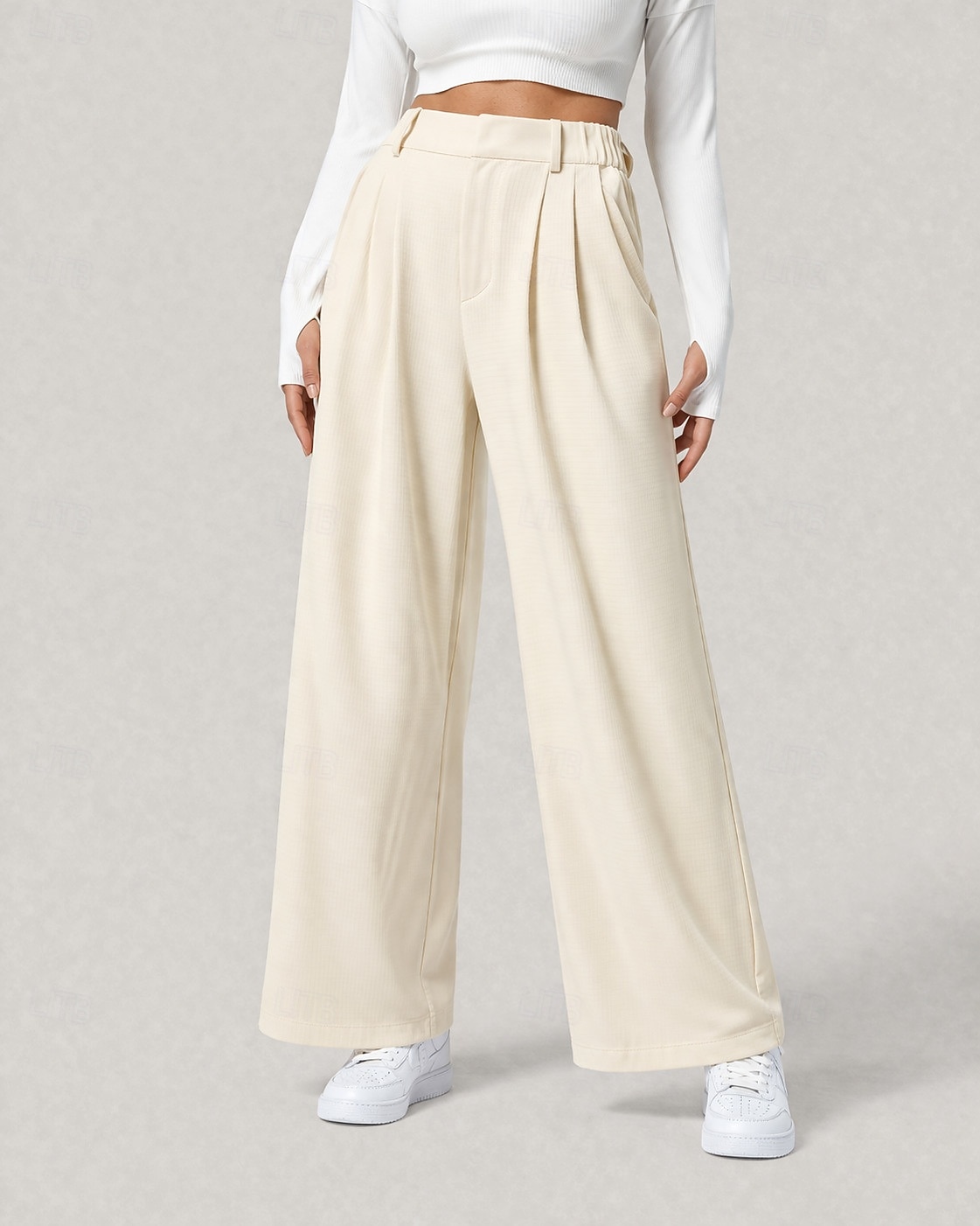 Women's Waffle Wide Leg Chinos Vacation Full Length High Waist Comfort Micro-elastic Daily Blue Depression Green Apricot Black Spring Loose Fit 2026 - $22.99 –P5