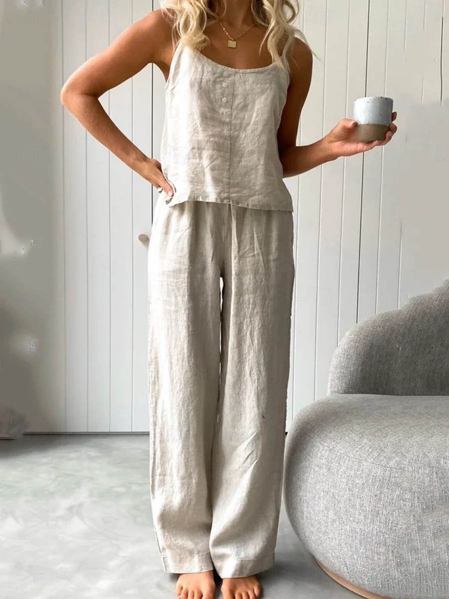 Mujer Conjuntos de lino y algodón Conjuntos de dos piezas Camis Sin Mangas Cuello Barco Plano Moda Ropa de calle Casual Diario Exterior Azul Piscina Blanco Gris Claro Verano Ajuste regular 2026 - $44.99 –P4