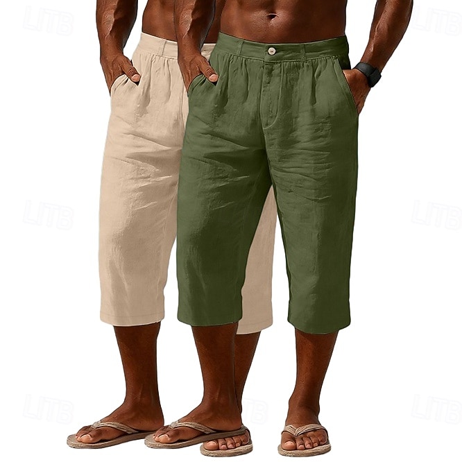 Homme Shorts Capri Shorts en Lin Short décontracté Avec Poches Taille Élastique Uni Confort Respirant Longueur mollet Quotidien Extérieur Plage Vacances Mode Noir + Bleu Marine Bleu Marine + Gris Non de 2026 ? $33.99 –P7