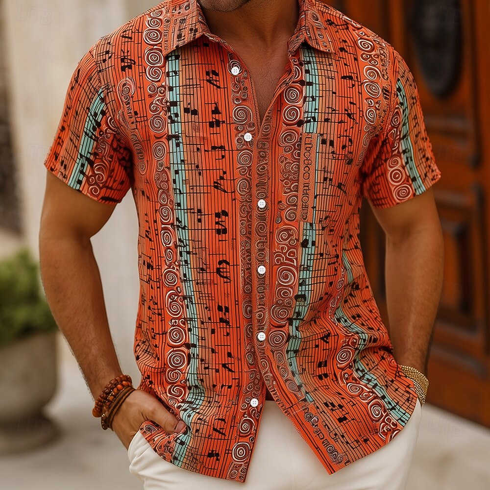 Homens Notas musicais Camisa Social camisa de botão Manga Curta Vintage retrô Diário Festival de Música Verão Primavera Aberto para a Lateral Impressão 3D camisas de colarinho Azul Roxo Laranja Verde de 2026 por $25.99 –P1