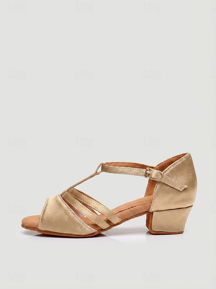 Women's Professional Latin Dance Shoes - Gold Satin Low Heel 2026 - $32.99 –P5
