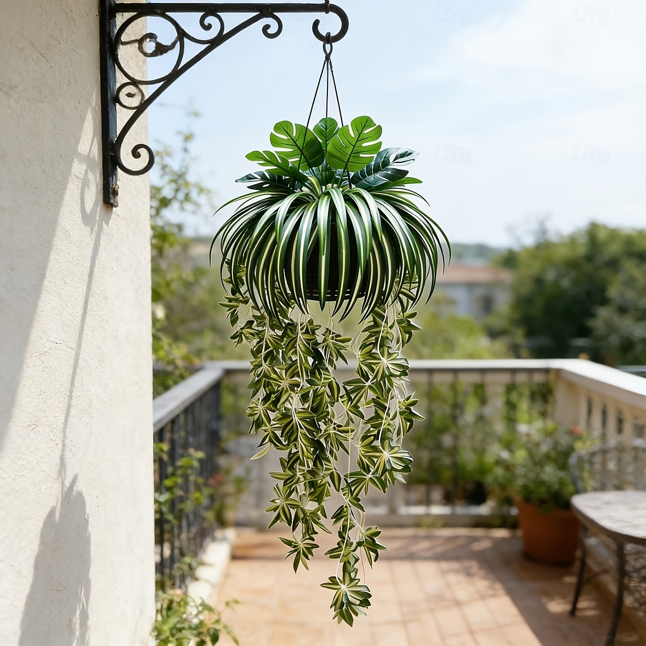 Sada 2 ks = pavoučí rostlina + monstera, umělé závěsné rostliny v severském stylu, UV odolná venkovní zeleň pro domov, obývací pokoj, dekoraci na balkon, vhodné na Valentýna, Velikonoce atd. 2026 - $16.99 –P4