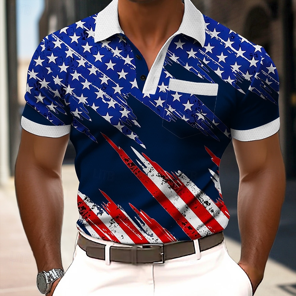 2026 250th Men's American US Flag Polo Shirts Short Sleeve Polo Shirts Collared Shirts Casual Outdoor Athleisure Daily Wear 3D Print Buttons Spring & Summer Blue Black Red 2026 - $22.99 –P3