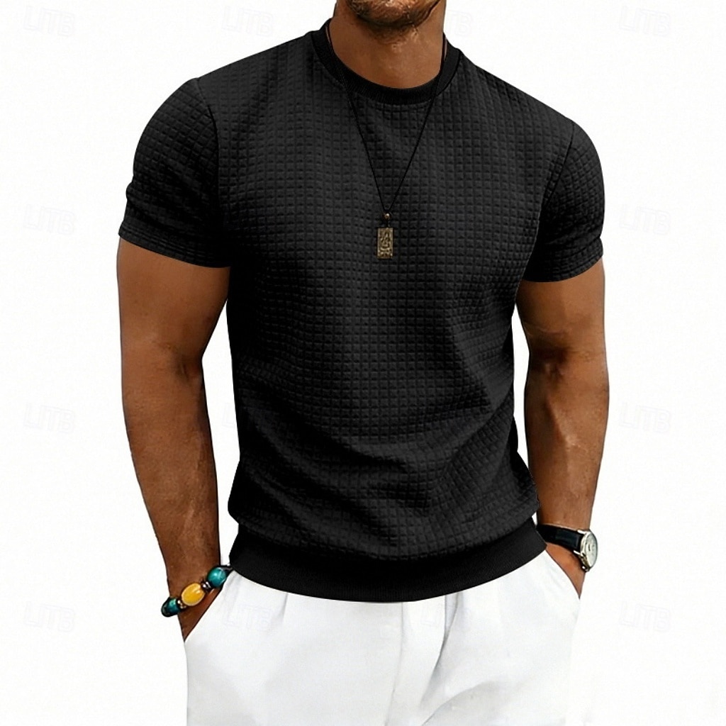 Herre Vaffel T-skjorte T skjorte Kortermet skjorte T-skjorte Kortermet Crew-hals Sommer Vår Helfarge Gatemote Stilfull Sportslig Jacquard Daglig utendørs Feriereise Hvit Svart Mørkegrå Topp T-skjorte 2026 - $20.99 –P12