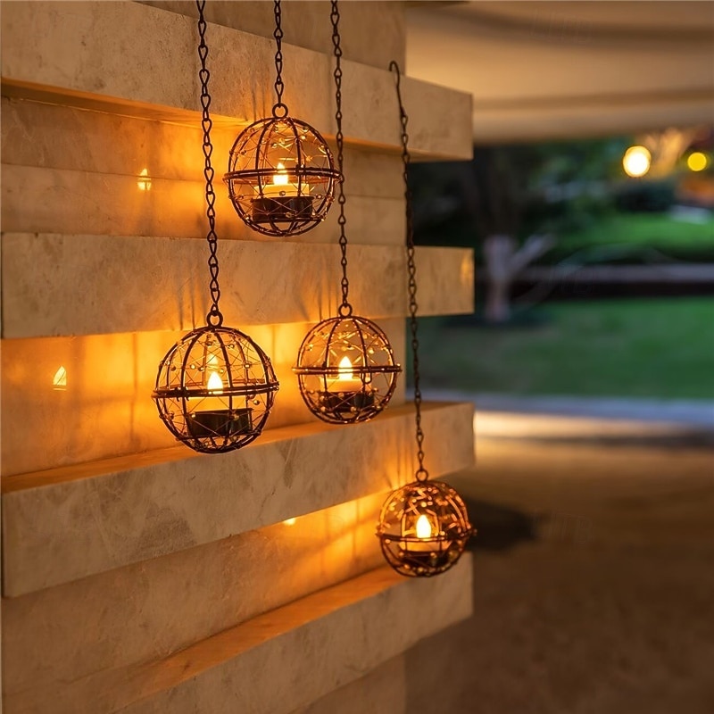Lumânări solare metalice cu sferă de lumină, lumini decorative suspendate din fier forjat, lumini LED solare pentru exterior, lumini pandantive pentru grădină și terasă, potrivite pentru grădini, 2026 - $25.99 –P5