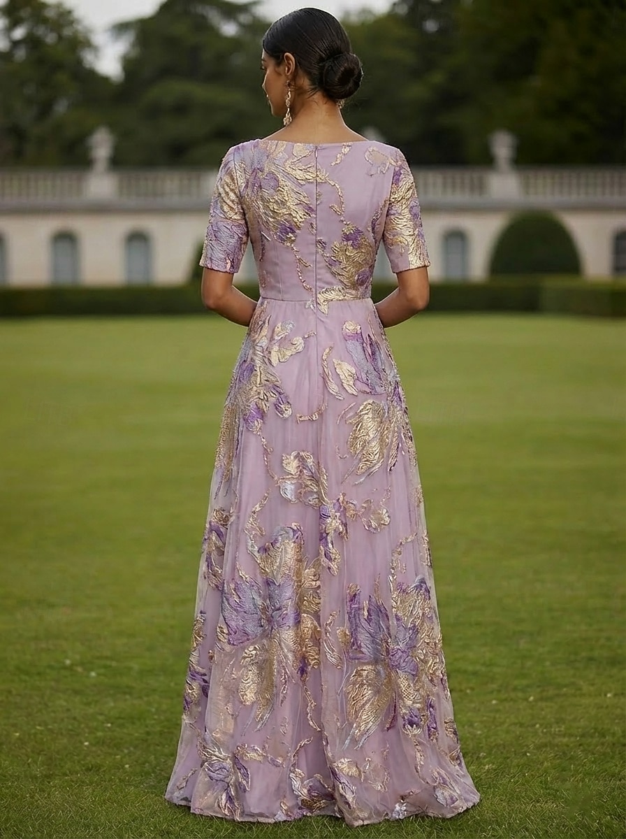 Corte A Vestidos Hasta el Suelo Vestido maxi Vestido de Fiesta Vestido Cóctel Vestido de Madrina Manga Corta Escote en Pico Elegante Vintage Lujoso Formal Invitado a la boda El derby de Kentucky Gasa 2026 - $175.49 –P3