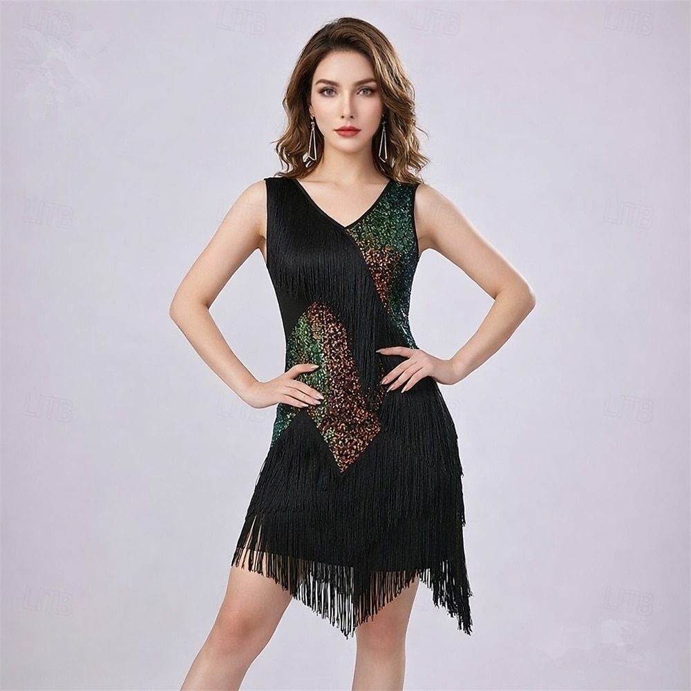 Vintage Roaring 20s 1920s Knee Length Dress Flapper Dress Sleeveless The Great Gatsby Charleston Sequins Tassel Fringe Fancy Dress Women's Halloween Carnival speakeasy Cocktail Party Adults' Dress 2026 - $54.99 –P2