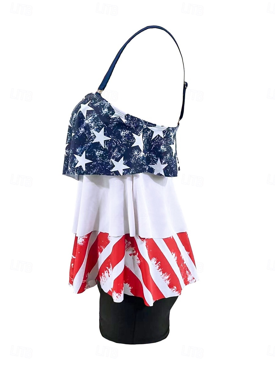 Per donna Costumi da bagno Tankini Due pezzi Shorts Costume da bagno Controllo della Pancia Vita alta Snello Senza schiena Vacanza Abbigliamento da Spiaggia Bandiera Collo a U Senza Maniche Costumi del 2026 a $28.99 –P8