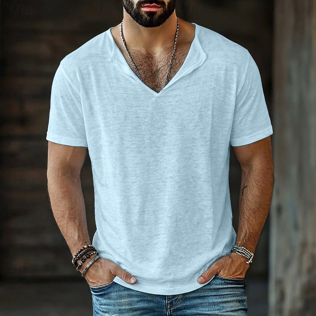 Herr T-tröja Linne T-shirt Kort ärm V-hals Sommar Slät Mode Designer Grundläggande Mjukt Ledigt Semester Gata Blå Svart Vit Topp t-shirt för män 2026 - $19.99 –P1