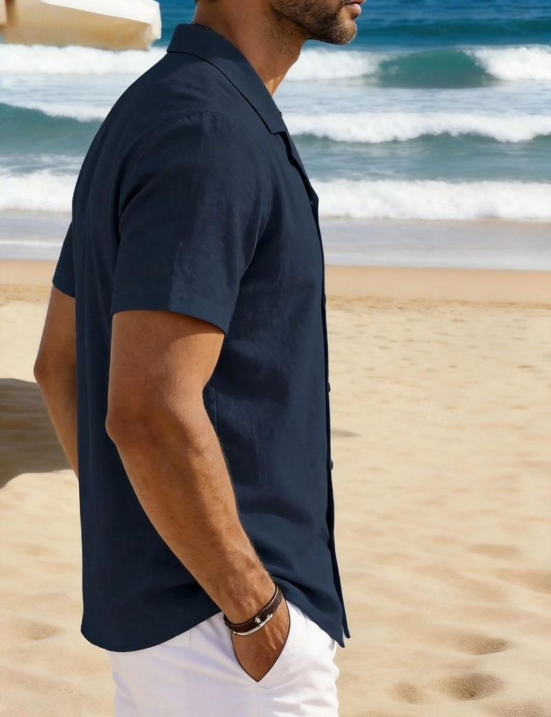 Per uomo Camicia Camicia di lino Camicia Estiva Camicia da Spiaggia Camicia con Bottoni Semplice Vacanza Ferie Nero Bianco Blu marino Azzurro cielo Manica Corta Collo a Lancia Estate Primavera del 2026 a $24.99 –P14