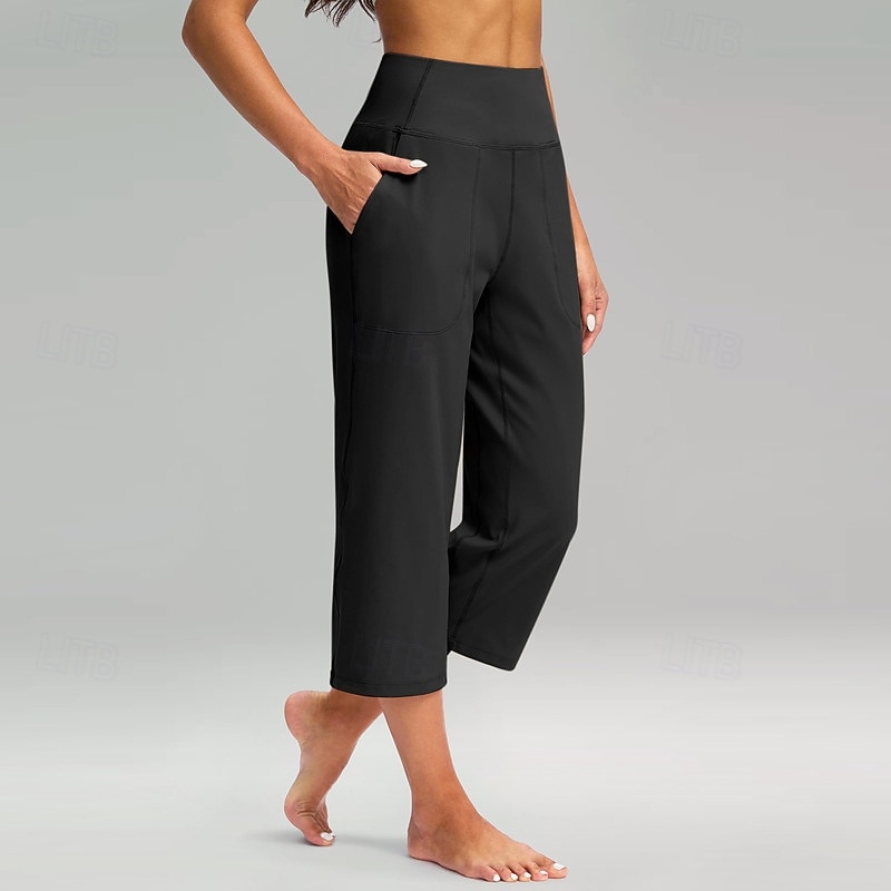 Women's Wide Leg Chinos Vacation Classic Style Basic Capris High Waist Plain Pocket Comfy Comfort Soft Stretchy Casual Gym Yoga Apricot Black White Army Green Spring Regular Fit 2026 - $8.49 –P10