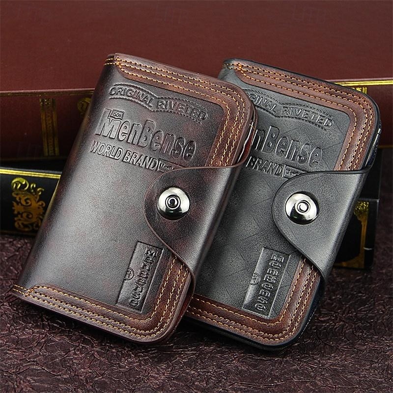 2 Pack Men's Wallet Vintage Retro Bifold PU Leather Purse, Distressed Riveted Short Wallet with Snap Button Closure, Card Holder for Men Boyfriend Father Gift, Brown/Charcoal 2026 - $17.99 –P1