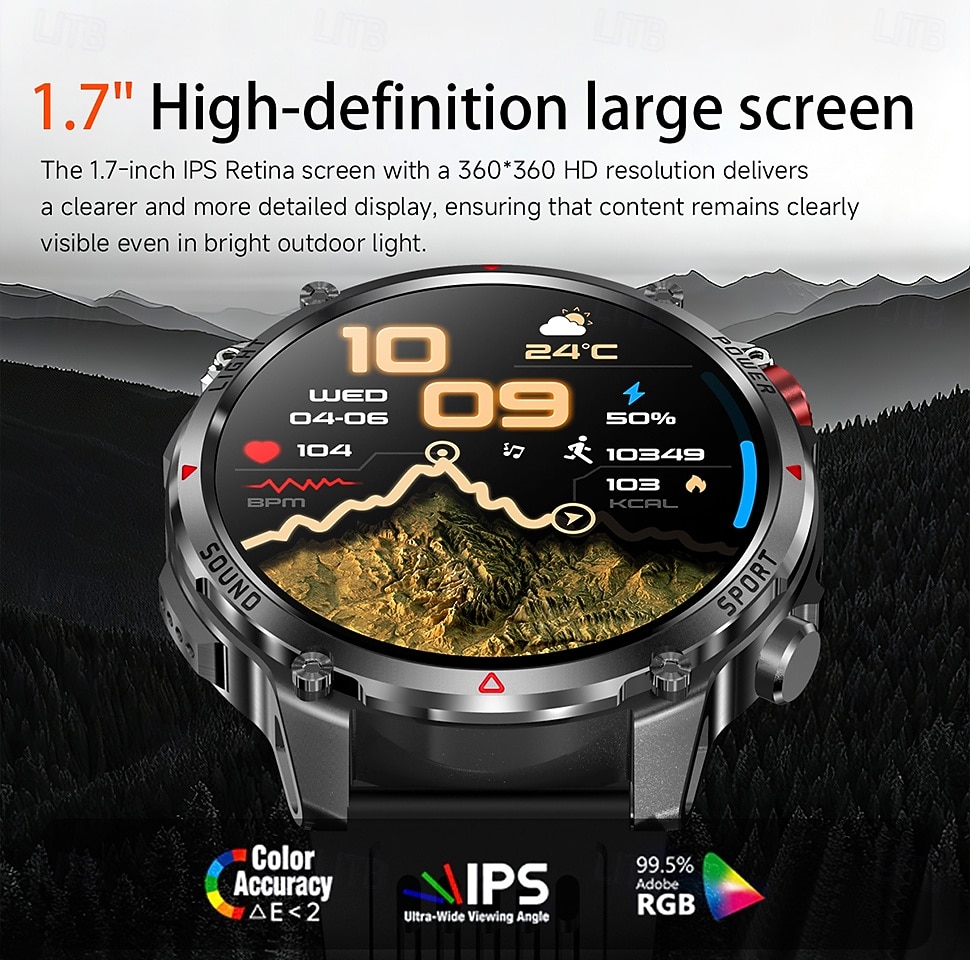 Rugged Military Smart Watch for Men with Bluetooth Call, 1100mAh Battery, LED Flashlight & Compass, IP68 Waterproof Outdoor Tactical Fitness Watch, 100+ Sports Modes Smartwatch for Android iOS 2026 - $54.99 –P2