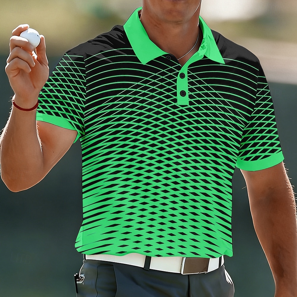 Herren Optische Täuschung Geometrisch Sport-Poloshirts Kurzarm Polo-Shirts Hemden mit Kragen Lässig Athleisure Knöpfe Atmungsaktives Gewebe Frühling & Sommer Blau Purpur Grün 2026 - $22.99 –P2