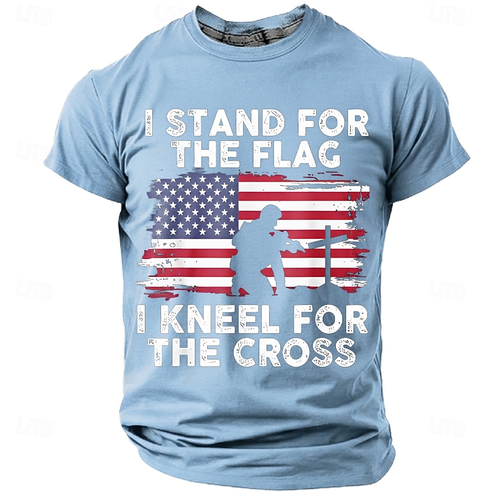 Memorial Day I Stand For The Flag I Kneel For The Cross Men's Bible American Flag Kneeling Soldier Christian Cross Patriotic Graphic T Shirt Vintage Casual Tee Designer Clothing Apparel 2026 - $18.99 –P10