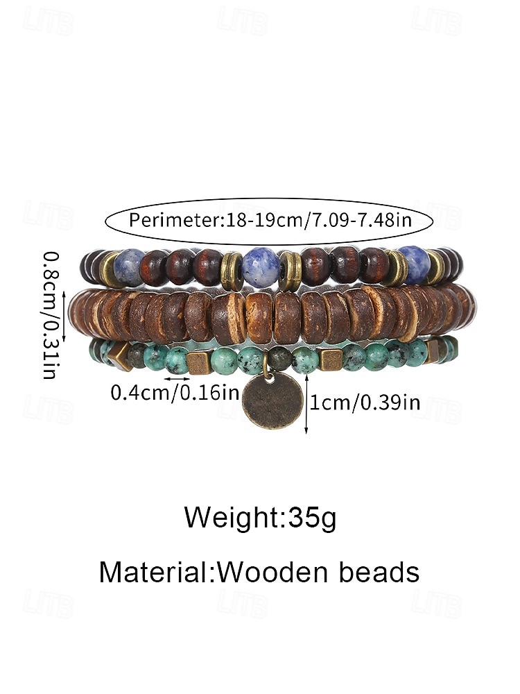 Men's Bohemian Coconut Shell Turquoise and Wood Bead Bracelet Set, 3PCS Stretch Stackable Bracelets for Beach Vacation, Casual Summer Outfits and Everyday Wear 2026 - $11.99 –P5