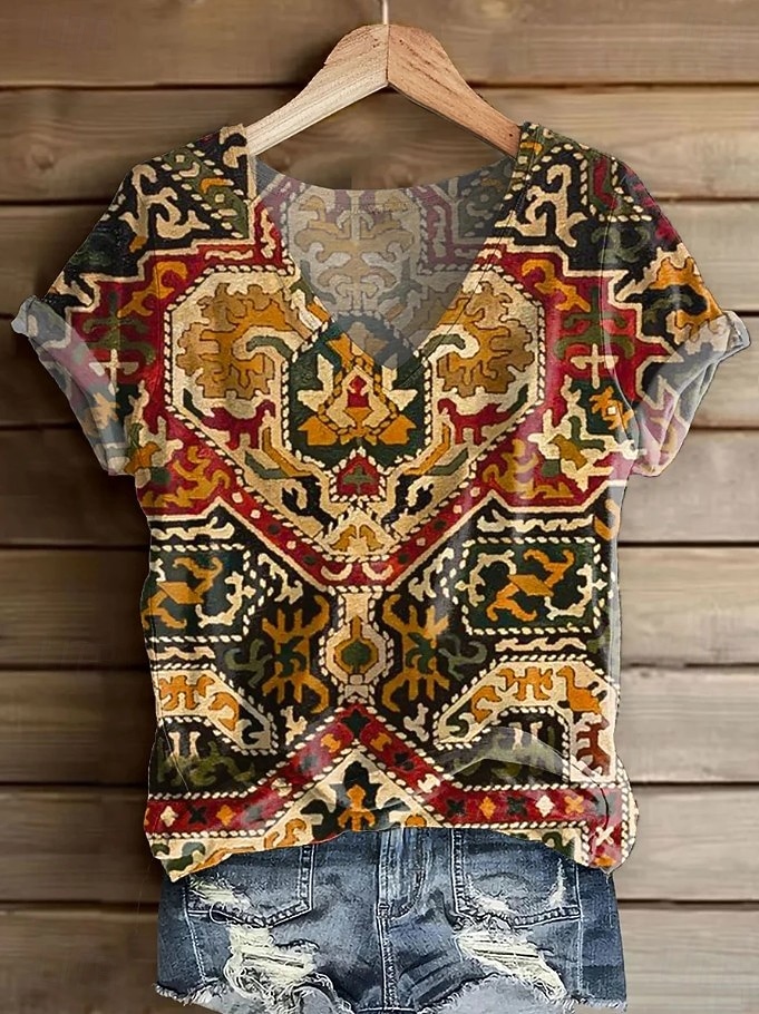 Damen T Shirt Druck Blumen Grafik Pflanzen Vintage Stilvoll Lässig Kurzarm V Ausschnitt Normale Oberteile Täglich Wochenende Blau Gelb Rosa Wein Rote Sommer Frühling 2026 - $21.99 –P9