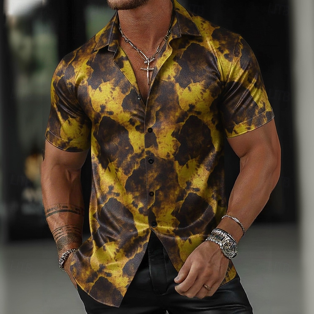Herren Geometrisch Marmor Abstrakte Kunst Hemd Sommerhemd Knopfhemd Kurzarm Modisch lässig Outdoor Urlaub Sommer Frühling Umlegekragen 3D-Druck Hemden mit Kragen Gelb Purpur Orange 2026 - $25.99 –P2