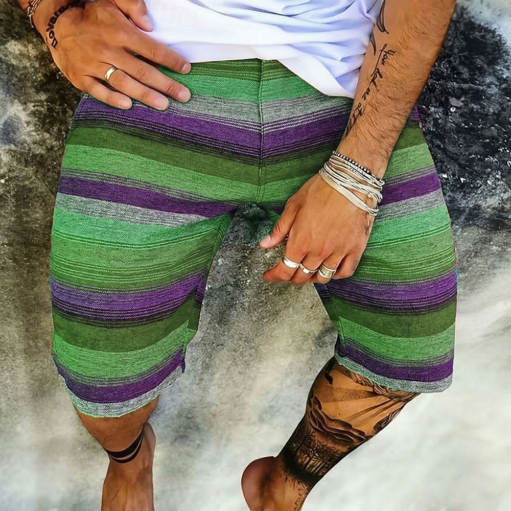 Pánské Cikánský Barevná Proužky Tepláky Plážové šortky Terry šortky Středně vysoký pas Retro Denní Streetwear Dovolená Šňůrky Elastický pas 3D tisk Návrhář Oblečení 2026 - $20.99 –P3