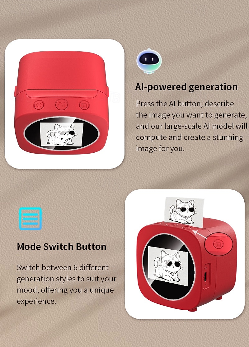 2026年 AIスマートプリンター、6つのモードを備えた音声画像生成機能 &グローバル音声認識、24言語対応、子供向けポータブルミニAIアートクリエイター &大人向け、ホームオフィス向けのクリエイティブなテクノロジーギフト  コレクション – $46.99 –P3