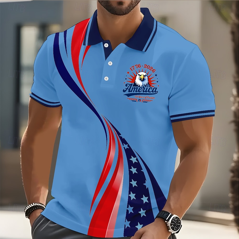 4 iulie 2026, a 250-a aniversare Bărbați Drapelul SUA american Tricouri polo Manșon scurt Tricouri de polo Rever Casual Îmbrăcăminte Atletică Nasturi Primavara vara Albastru piscină Alb Galben 2026 - $22.99 –P2
