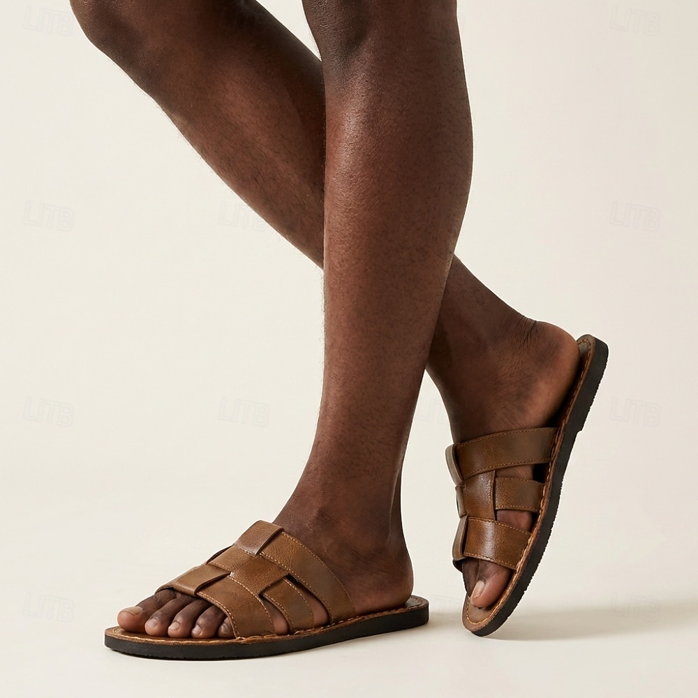 Men's Brown Slide Sandals Open-Toe Casual Summer Slippers Lightweight Comfort Beach Footwear for Vacation, Travel, Resort Wear and Everyday Warm Weather Use 2026 - $42.99 –P2