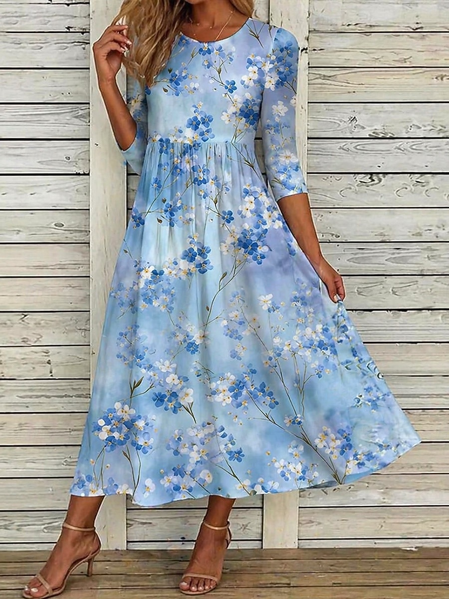 Per donna Abito Midi Abito a Tubino Vacanza Casual Boho Quotidiano Abito Estivo Abito Primaverile Vestibilità regolare Floreale Grafico Mezza Manica Girocollo Rosa Azzurro cielo Beige Estate Primavera del 2026 a $32.99 –P5