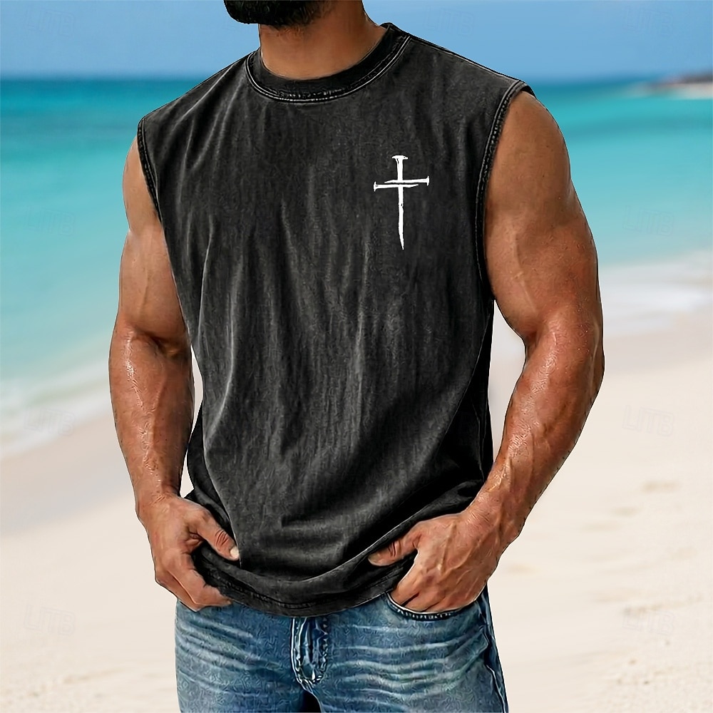 Hombre Cruz Top Camiseta desteñida con ácido Camisetas Interiores Sin Mangas Camiseta Impresión gráfica Cuello Barco Camisa Vacaciones Tropical Moda Diario Vacaciones Playas Negro Marrón Verde Trébol 2026 - $17.99 –P1