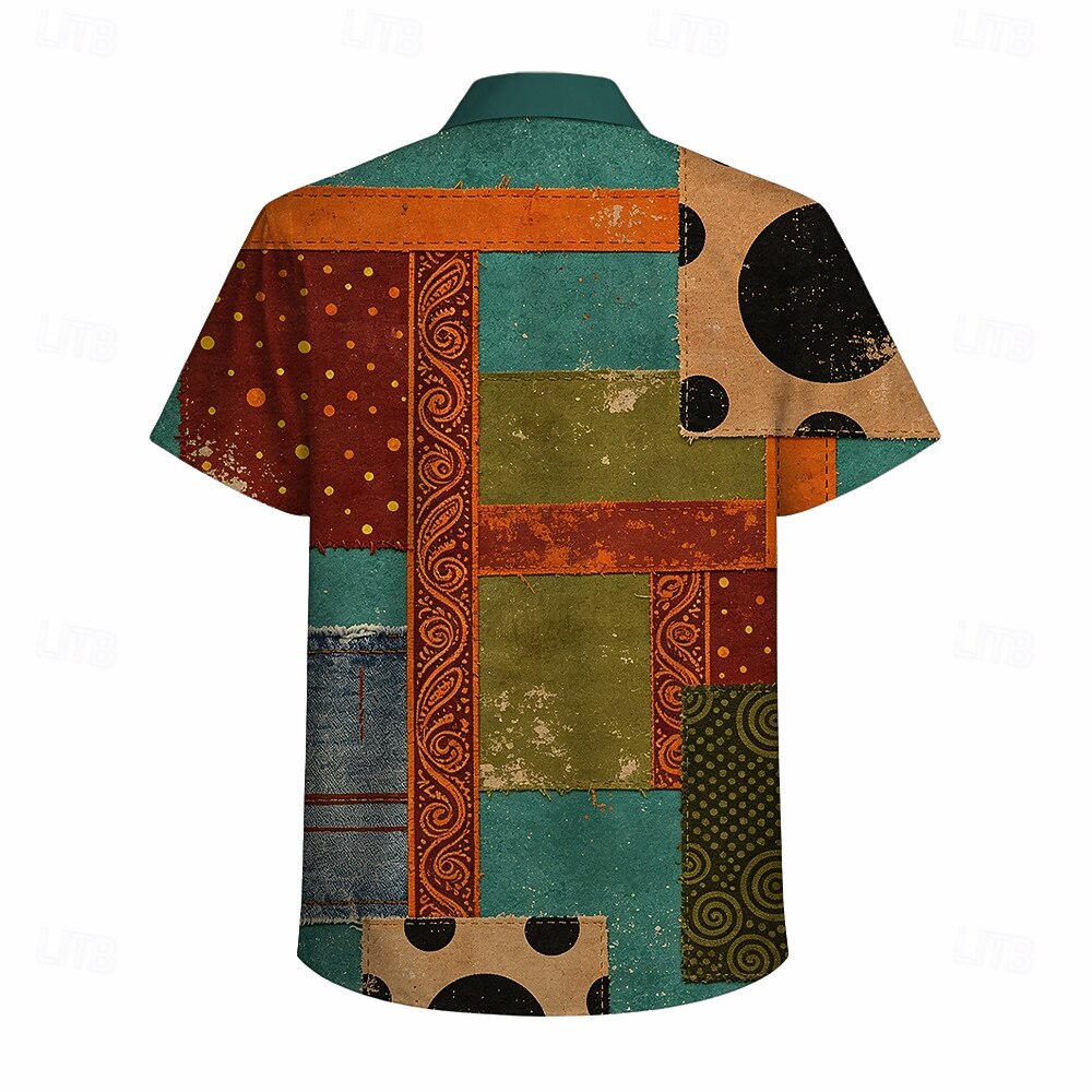 Retro Vintage Hippie 1970s Shirt Short Sleeves Hippie Patchwork Fancy Dress Men's Music Festival Party Daily Wear Adults' Shirt Spring & Summer 2026 - $23.99 –P4