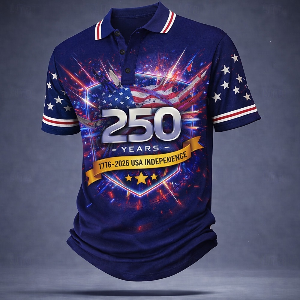 4 luglio 2026 250° Per uomo Bandiera Americana Polo Manica Corta Magliette polo Camicie con Colletto Casual All'aperto Athleisure Bottoni Primavera & Estate Blu Rosso Grigio del 2026 a $22.99 –P3
