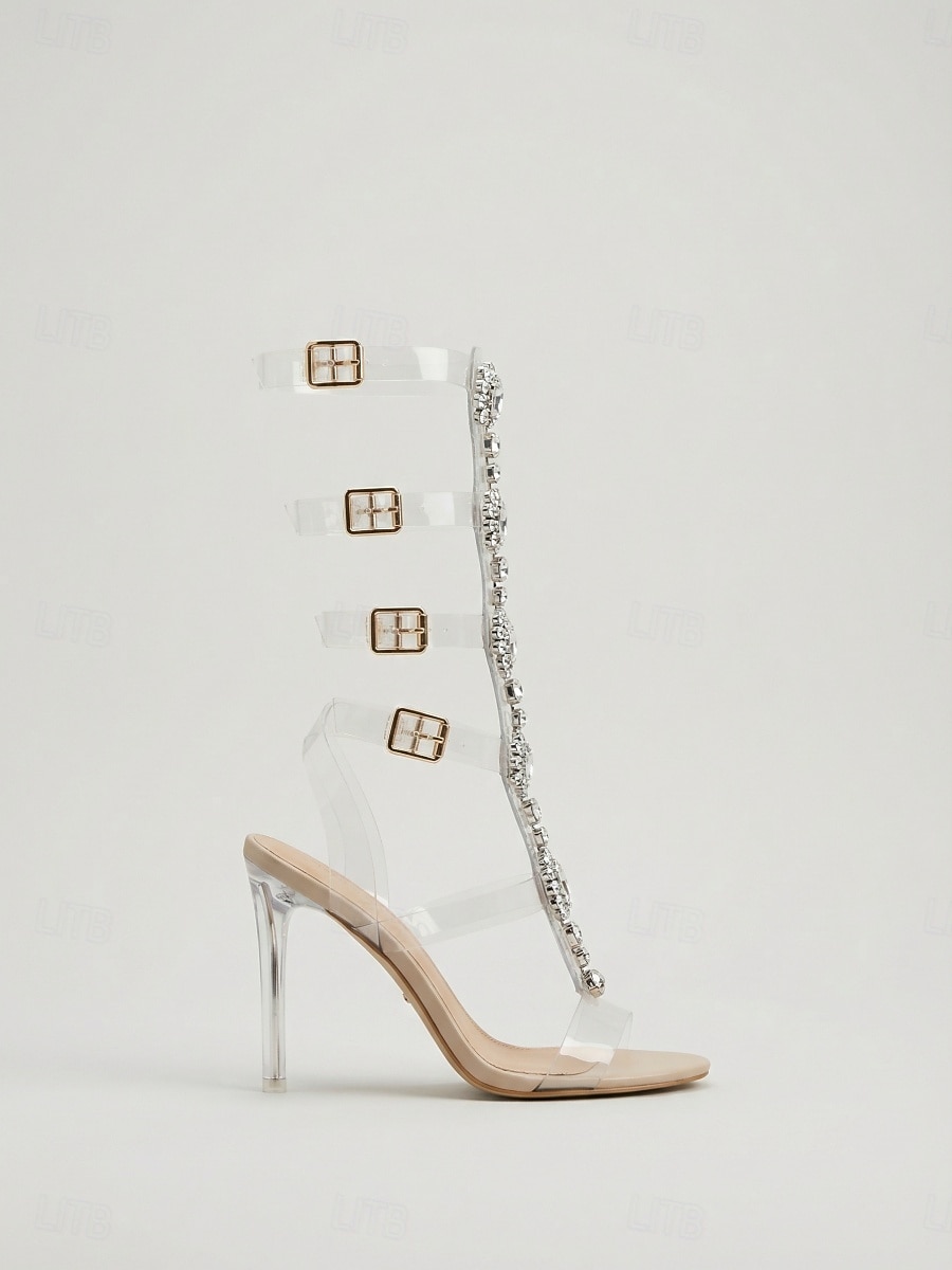 Women's Rhinestone Clear Strap High Heel Sandals, Sexy Stiletto Party Shoes for Nightlife, Clubbing & Glamorous Evening Looks 2026 - $54.99 –P1