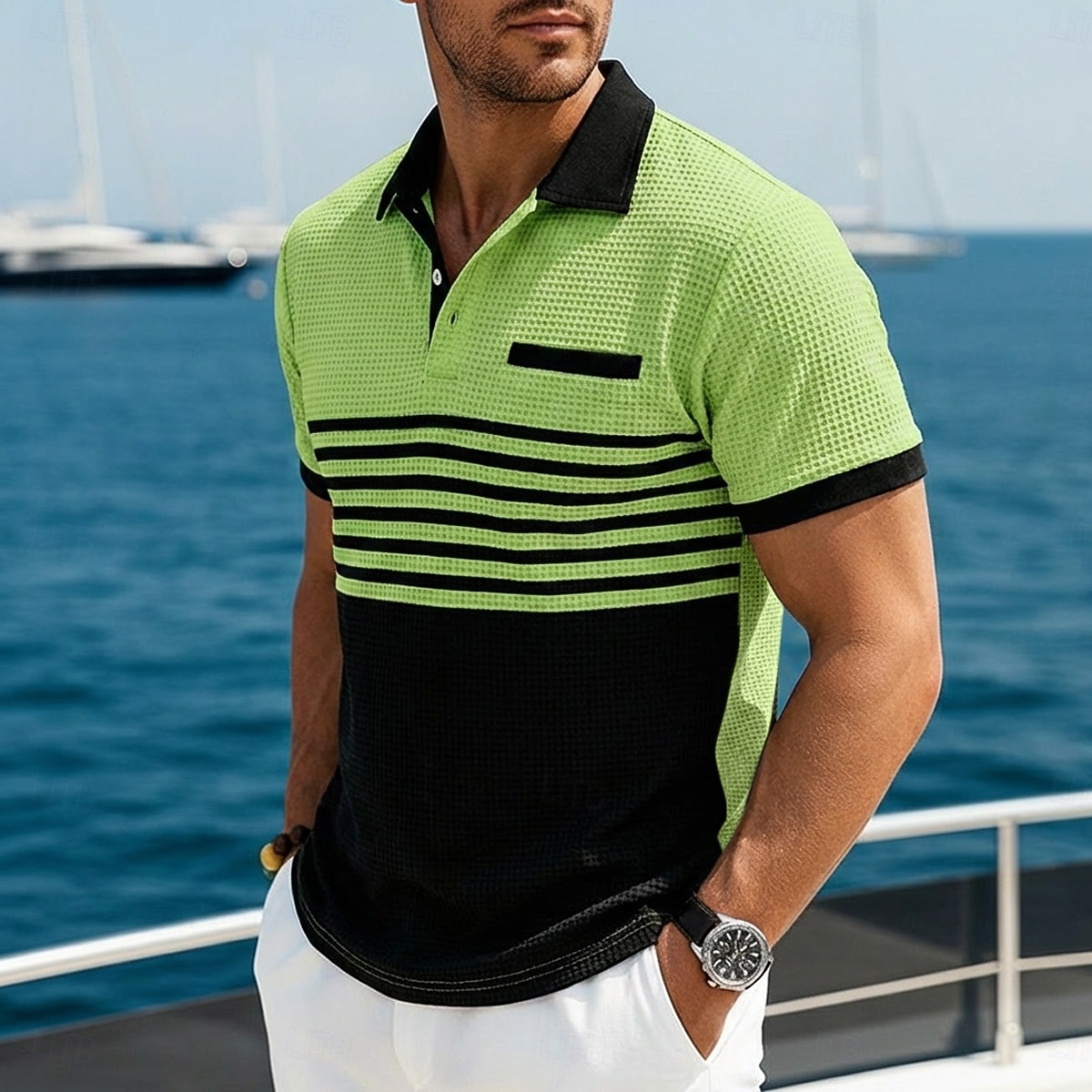 Per uomo Maglia da golf Polo a Maglia Waffle Casuale Affari Classico Manica Corta Moda Moderno Tinta unica A righe Blocco di colore Bottoni Primavera & Estate Estate Primavera Vestibilità regolare del 2026 a $20.99 –P6