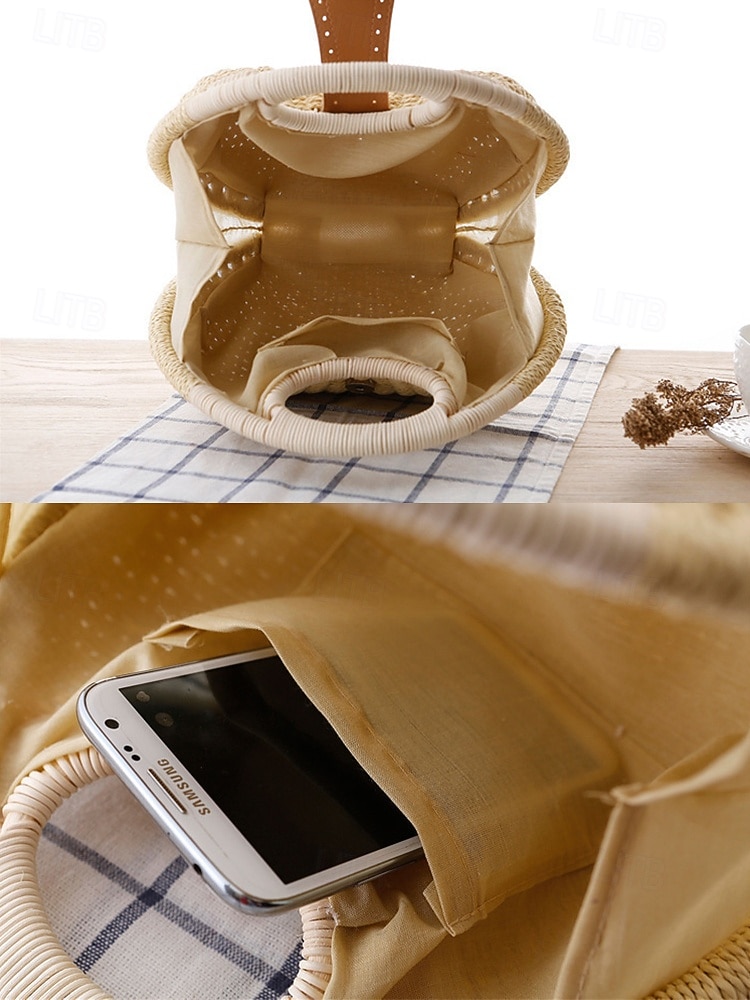 Borsa tote rotonda da donna in paglia, disponibile in diversi colori, ideale per vacanze al mare, viaggi in resort, outfit estivi casual e per un look boho di tutti i giorni. del 2026 a $24.99 –P8