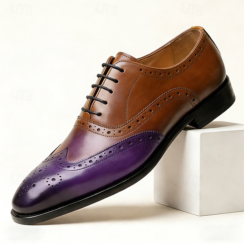 Men's Yellow and Green Wingtip Oxford Shoes with Brogue Detail and Colorblock Design, Vintage Statement Dress Shoes for Stylish Men, Ideal for Weddings, Parties, Banquets and Fashion Events 2026 - $94.99 –P6