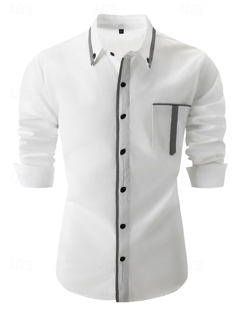 Voor heren Overhemd Button-down overhemd Lapwerk Casual Dagelijks Zwart Wit Rood Marineblauw Lange mouw Strijkijzer Zomer Lente Kleding Zak 2026 - E£1506.04 –P1