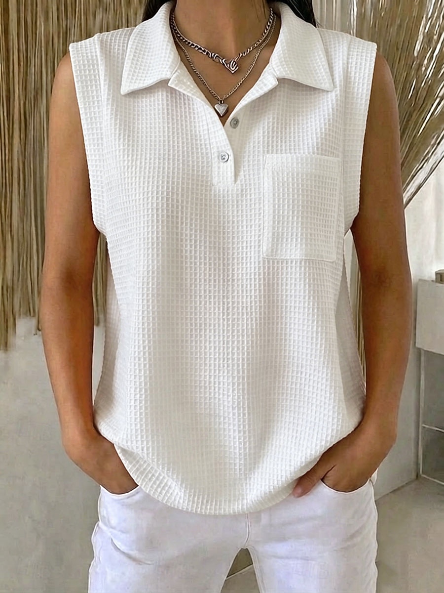 Damen Waffel-Tanktop Poloshirts T-Shirt Tasche Stilvoll Klassisch Ärmellos Hemdkragen Normale Oberteile Lässig Strand Wochenende Blau Schwarz Rosa Rote Sommer Frühling 2026 - $27.99 –P5