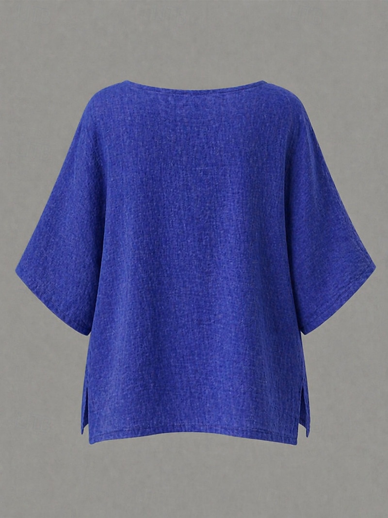 camicetta da donna 100% cotone tinta unita basic casual manica a 3/4 girocollo top regolare blu quotidiano verde erba nero bianco verde chiaro estate del 2026 a $17.99 –P13