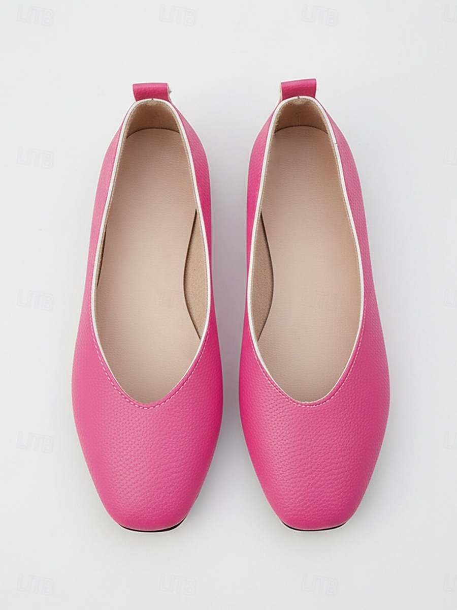 Γυναικεία ροζ φλατ παπούτσια με τετράγωνη μύτη, casual μινιμαλιστικά slip-on παπούτσια, άνετα μαλακά μπαλαρίνες από τεχνητό δέρμα για καθημερινή χρήση, γραφείο &καλοκαίρι 2026 - $18.99 –P5