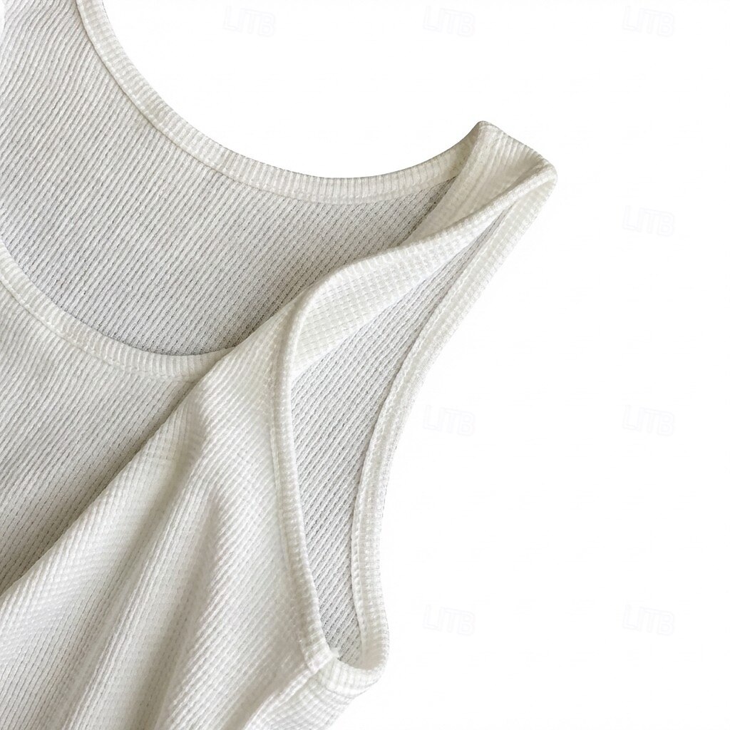 Femmes Débardeur gaufré Couleur Unie Mode Élégant Occasionnel Sans manches Col en U Hauts Réguliers Occasionnel Quotidien Sports Noir Blanche Vert Été Printemps de 2026 ? $16.49 –P5
