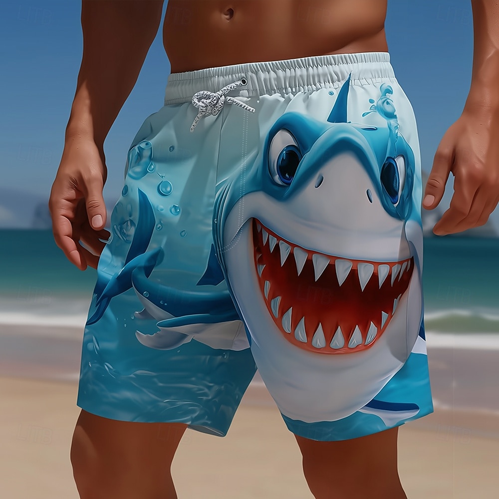 Herren Hai Lustig Comic-Tiere Badehosen Badeanzüge Badeshorts Boardshorts Mittlere Taille Hawaiianisch Strandurlaub Seitentaschen Netzfutter Elastischer Kordelzug in der Taille Designer Bekleidung 2026 - $20.99 –P1
