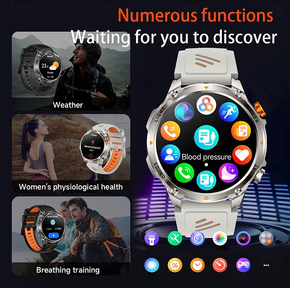 Rugged Military Smart Watch for Men with Bluetooth Call, 1100mAh Battery, LED Flashlight & Compass, IP68 Waterproof Outdoor Tactical Fitness Watch, 100+ Sports Modes Smartwatch for Android iOS 2026 - $54.99 –P13