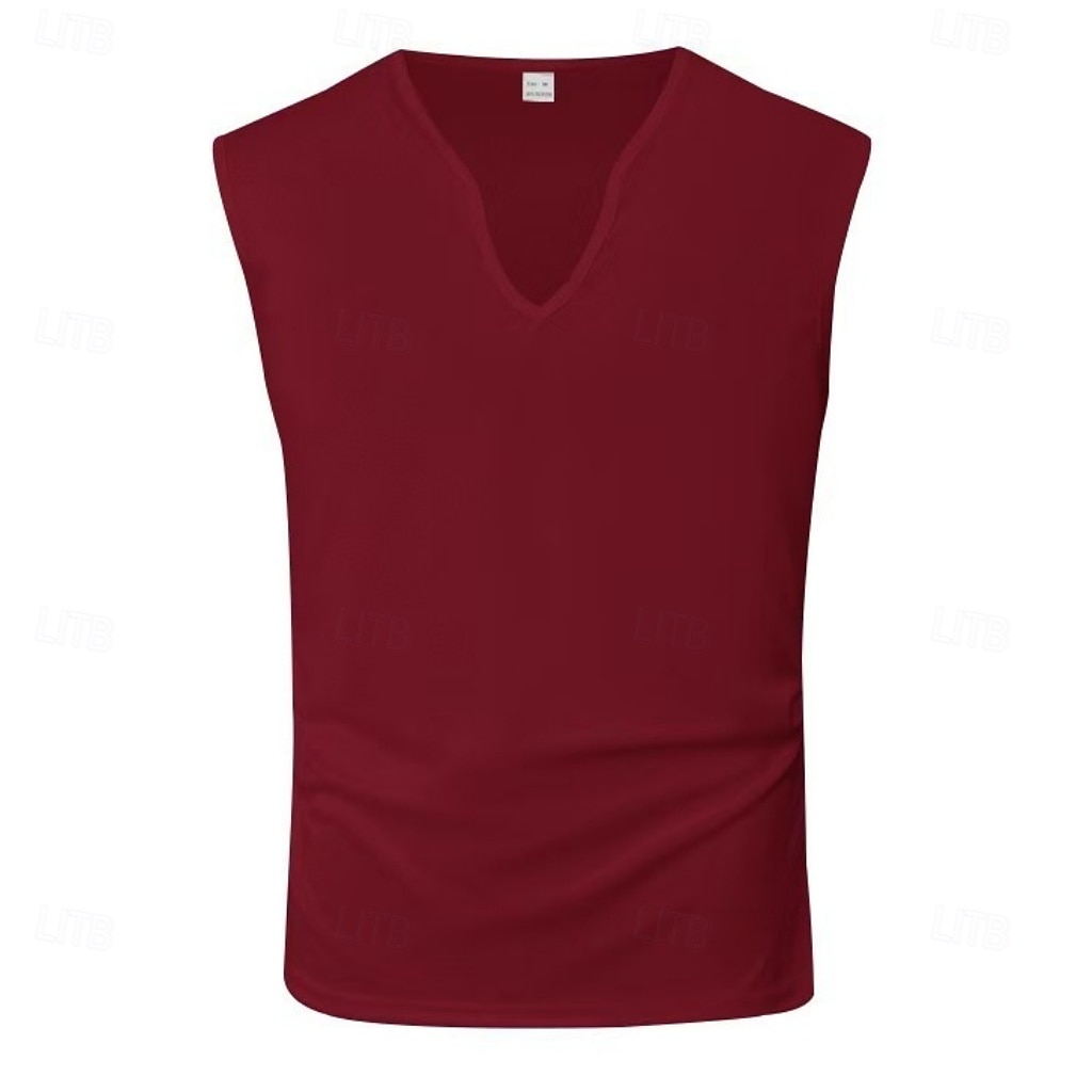 Herr Linne Väst Undertröjor Ärmlös tröja Ärmlös V-hals Sommar Vår Slät Mode Sportig Klassisk Slät Gym Gata Sport Vin Topp t-shirt för män 2026 - $13.49 –P6
