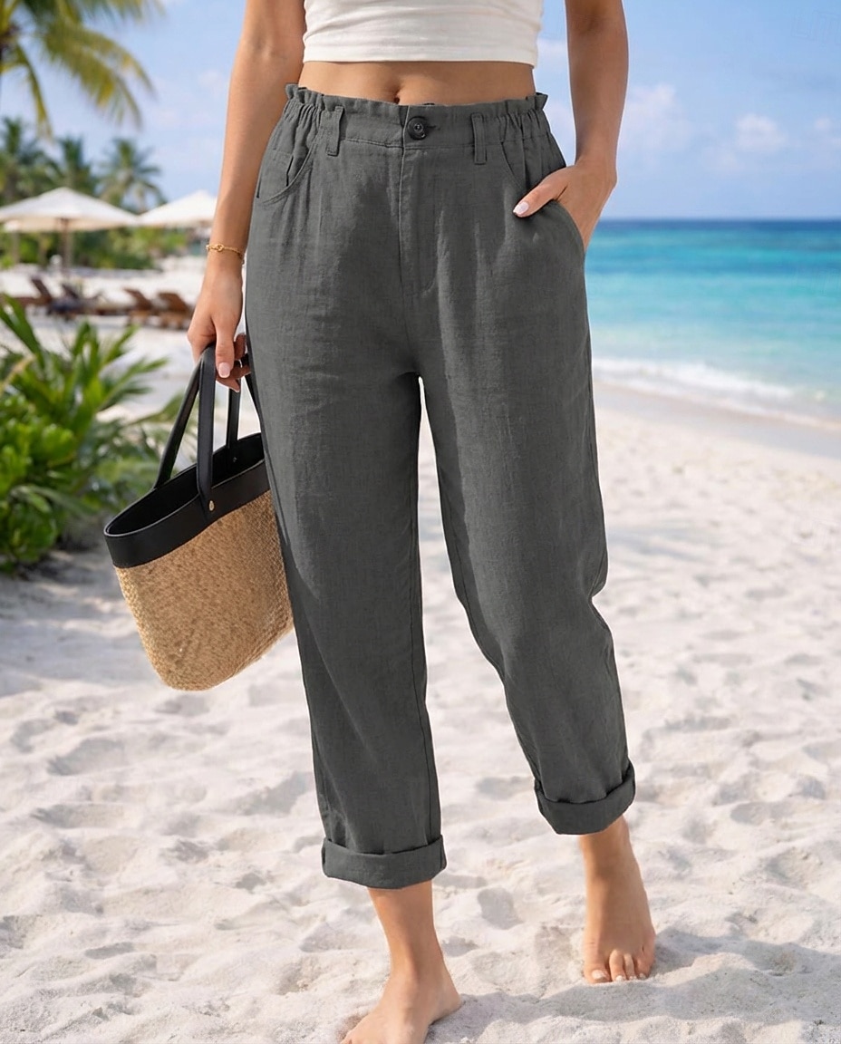 Pentru femei Pantaloni cu aspect de in Pantaloni casual Vacanță De Bază Lungime până la glezne Talie Înaltă Comfortabil Inelastic Vacanță Oficial Stradă Albastru piscină Gri Închis Caisă Negru Var 2026 - $29.99 –P10