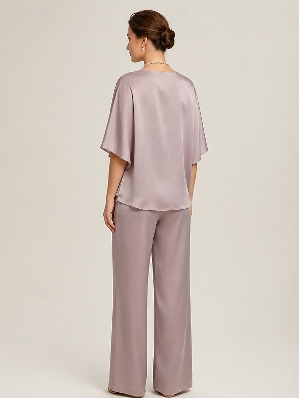 Conjunto feminino de calça pantalona com decote em V e sobreposição de chiffon, ideal para casamentos e ocasiões elegantes. de 2026 por $36.99 –P4