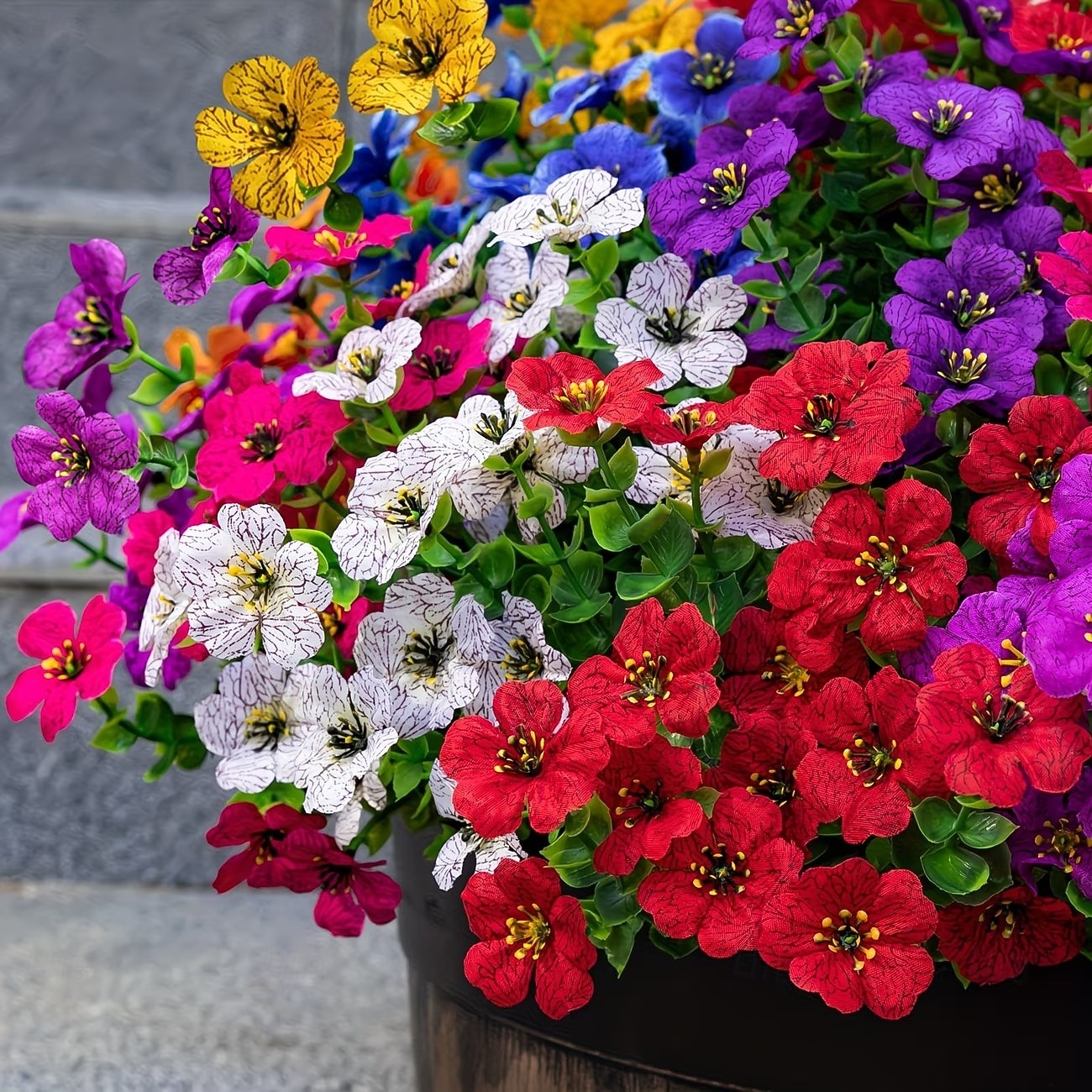 9/18 pezzi di vivaci fiori artificiali di eucalipto, composizioni di fiori finti multicolore, 9 colori brillanti, decorazioni da appendere in plastica di alta qualità, adatte per vasi da balcone e del 2026 a $11.54 –P1