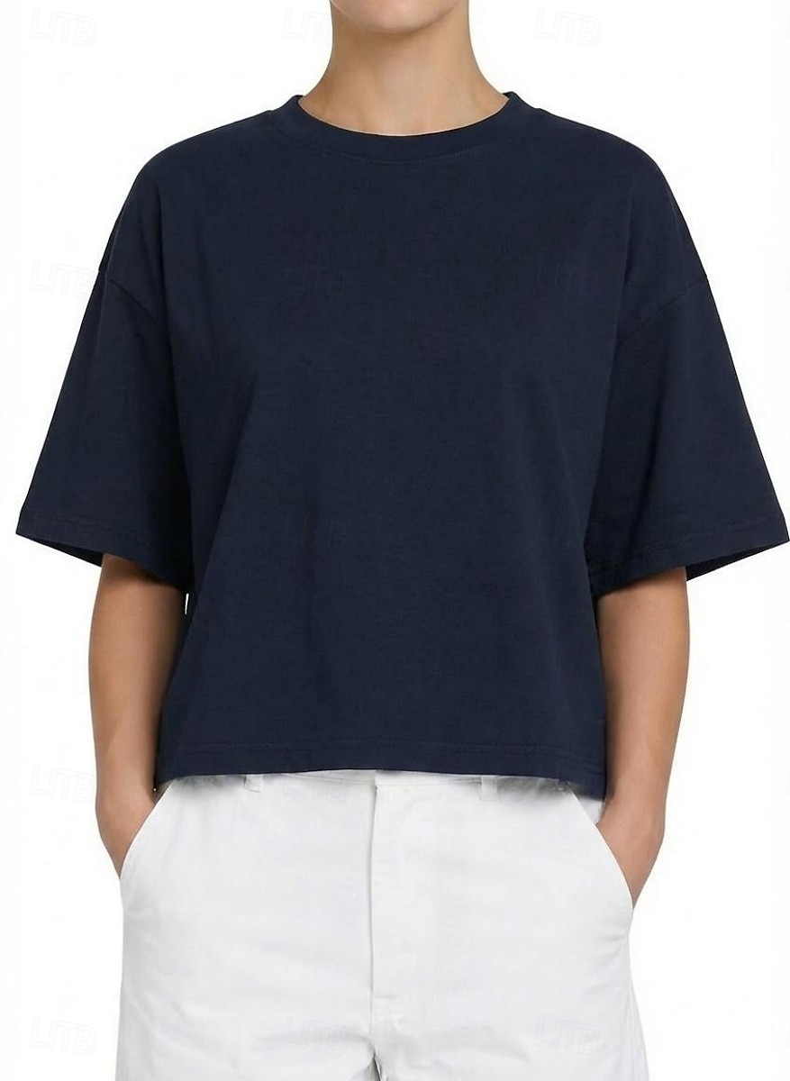 Per donna Taglia grande Maglietta Tinta unica Elegante Casual Manica Corta Girocollo Top Regolari Quotidiano Sportivo Uscire Nero Bianco Giallo Blu marino Arancione Estate Primavera del 2026 a $24.99 –P11