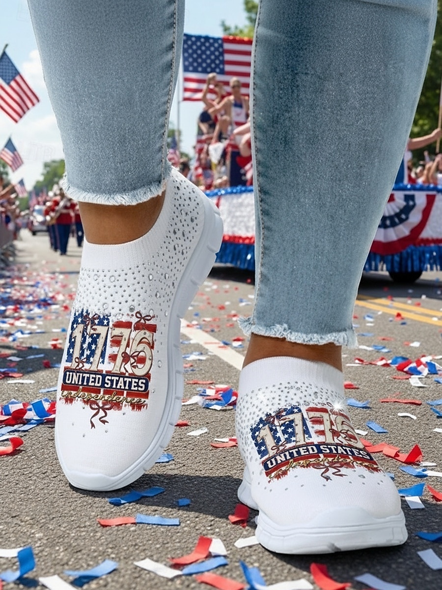 Vereinigte Staaten 250. Jubiläum Damen USA Strick Slipper Sneakers - Leichte atmungsaktive Gehschuhe patriotischer Freizeitstil für Paraden Unabhängigkeitstag Reisen  Alltag 2026 - $32.99 –P3
